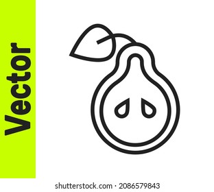 Black line Pear icon isolated on white background. Fruit with leaf symbol.  Vector