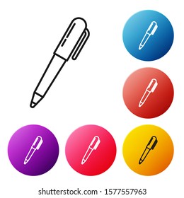 Black line Pen icon isolated on white background. Set icons colorful circle buttons. Vector Illustration