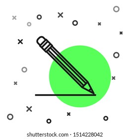 Black line Pencil with eraser and line icon isolated on white background. Education sign. Drawing and educational tools. School office symbol.  Vector Illustration