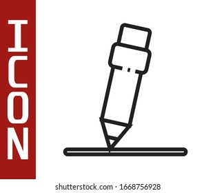 Black line Pencil with eraser icon isolated on white background. Drawing and educational tools. School office symbol.  Vector Illustration
