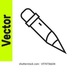 Black line Pencil with eraser icon isolated on white background. Drawing and educational tools. School office symbol.  Vector
