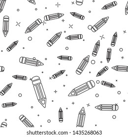 Black line Pencil icon isolated seamless pattern on white background. Education sign. Drawing and educational tools. School office symbol.  Vector Illustration