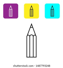 Black line Pencil icon isolated on white background. Education sign. Drawing and educational tools. School office symbol. Set icons colorful square buttons. Vector Illustration