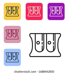 Black line Pencil sharpener icon isolated on white background. Set icons in color square buttons. Vector Illustration