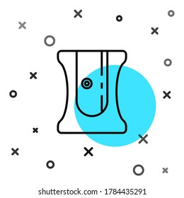 Icono de agudeador de lápiz de línea negra aislado en fondo blanco. Formas dinámicas aleatorias. Ilustración vectorial