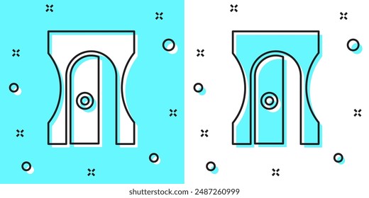 Black line Pencil sharpener icon isolated on green and white background. Random dynamic shapes. Vector Illustration