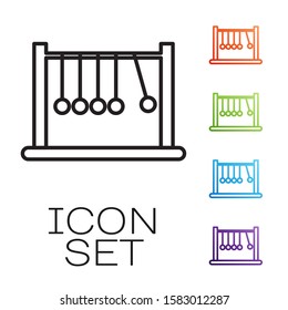 Black Line Pendulum Icon Isolated On White Background. Newtons Cradle. Set Icons Colorful. Vector Illustration