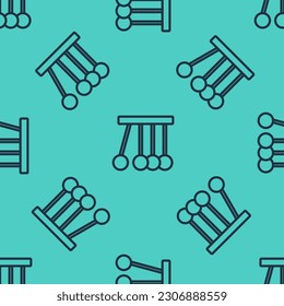 Black line Pendulum icon isolated seamless pattern on green background. Newtons cradle.  Vector