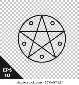 Black line Pentagram in a circle icon isolated on transparent background. Magic occult star symbol.  Vector Illustration