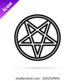 Pentagrama de línea negra en un icono de círculo aislado en fondo blanco. Símbolo de estrella oculto mágico.  Ilustración vectorial