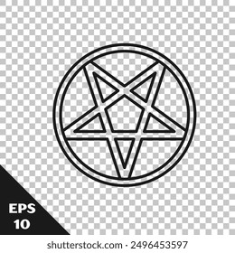 Black line Pentagram in a circle icon isolated on transparent background. Magic occult star symbol.  Vector Illustration