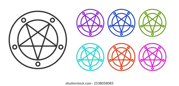 Black line Pentagram in a circle icon isolated on white background. Magic occult star symbol. Set icons colorful. Vector