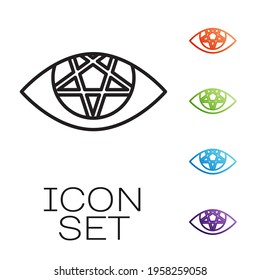 Black line Pentagram icon isolated on white background. Magic occult star symbol. Set icons colorful. Vector Illustration