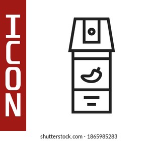 Black line Pepper spray icon isolated on white background. OC gas. Capsicum self defense aerosol.  Vector