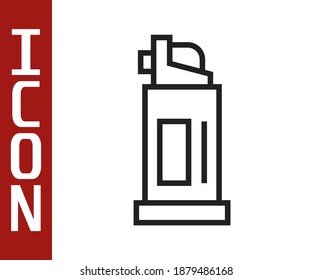 Black line Pepper spray icon isolated on white background. OC gas. Capsicum self defense aerosol.  Vector