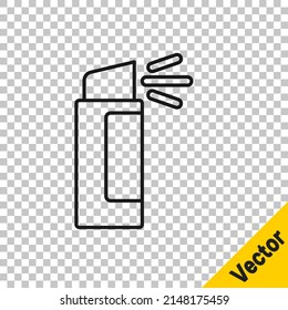 Black line Pepper spray icon isolated on transparent background. OC gas. Capsicum self defense aerosol.  Vector