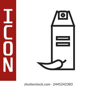 Black line Pepper spray icon isolated on white background. OC gas. Capsicum self defense aerosol.  Vector Illustration