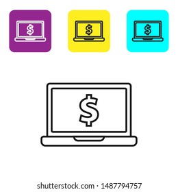 Black line Percent up arrow icon isolated on white background. Increasing percentage sign. Set icons colorful square buttons. Vector Illustration