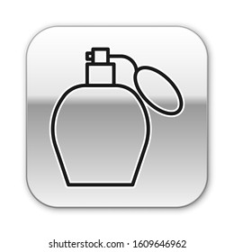 Black line Perfume icon isolated on white background. Silver square button. Vector Illustration