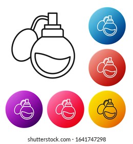 Black line Perfume icon isolated on white background. Set icons colorful circle buttons. Vector Illustration