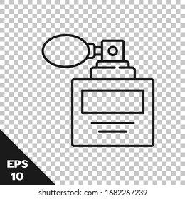 Black line Perfume icon isolated on transparent background. 8 March. International Happy Women Day.  Vector Illustration