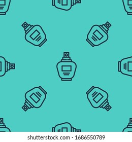 Black line Perfume icon isolated seamless pattern on green background.  Vector Illustration