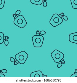 Black line Perfume icon isolated seamless pattern on green background.  Vector Illustration