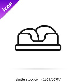 Black line Pet bed icon isolated on white background.  Vector