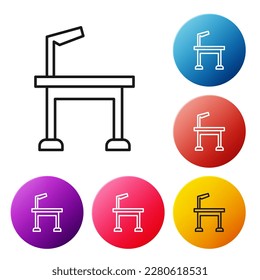 Black line Pet grooming table icon isolated on white background. Set icons colorful circle buttons. Vector