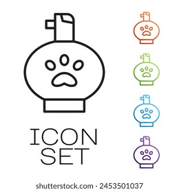 Black line Pet shampoo icon isolated on white background. Pets care sign. Dog cleaning symbol. Set icons colorful. Vector