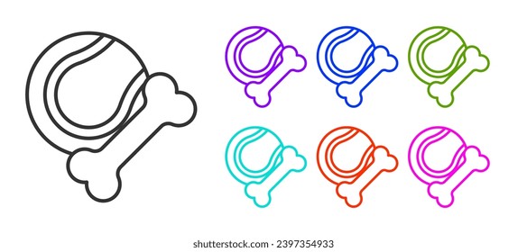 Black line Pet toys bone rubber and ball icon isolated on white background. Set icons colorful. Vector