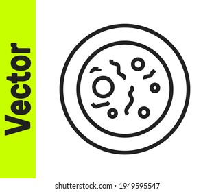 Black line Petri dish with bacteria icon isolated on white background.  Vector