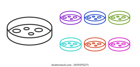 Black line Petri dish with bacteria icon isolated on white background. Set icons colorful. Vector