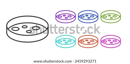 Black line Petri dish with bacteria icon isolated on white background. Set icons colorful. Vector