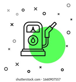 Black line Petrol or Gas station icon isolated on white background. Car fuel symbol. Gasoline pump.  Vector Illustration