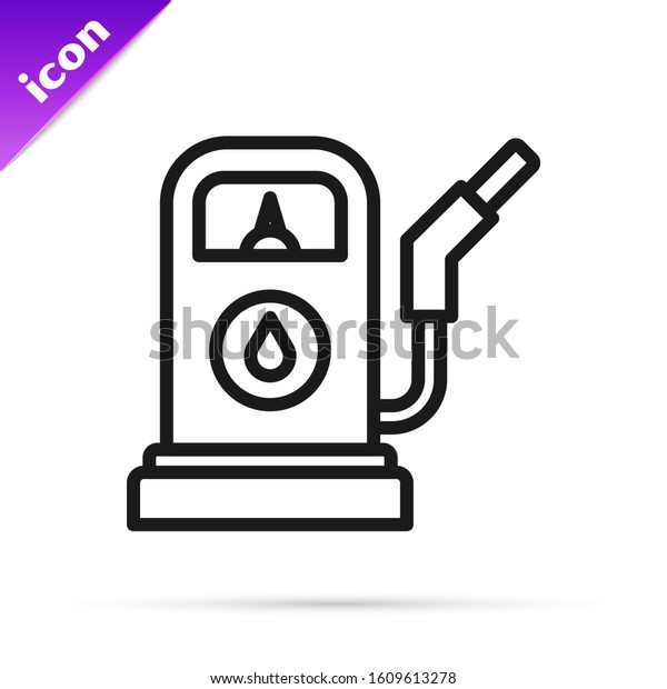 Black\
line Petrol or Gas station icon isolated on white background. Car\
fuel symbol. Gasoline pump.  Vector\
Illustration