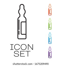 Black line Pets vial medical icon isolated on white background. Prescription medicine for animal. Set icons colorful. Vector Illustration