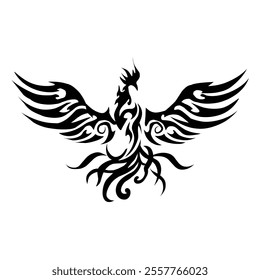 Black Line Phoenix Bird Icon Vector