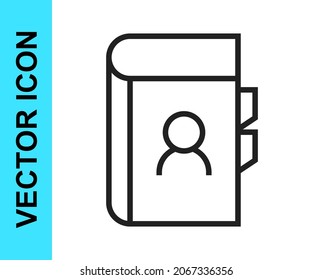 Black line Phone book icon isolated on white background. Address book. Telephone directory.  Vector