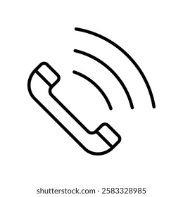 Black Line Phone Icon with Wireless Signal for Communication Concept