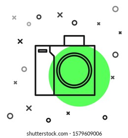 Black line Photo camera for diver icon isolated on white background. Foto camera icon. Diving underwater equipment.  Vector Illustration