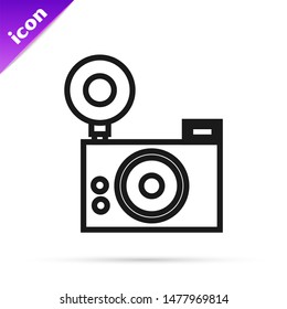 Black line Photo camera icon isolated on white background. Foto camera icon.  Vector Illustration