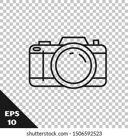 Black line Photo camera icon isolated on transparent background. Foto camera icon.  Vector Illustration