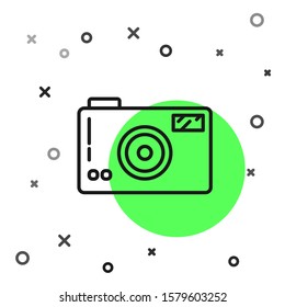 Black line Photo camera icon isolated on white background. Foto camera icon.  Vector Illustration