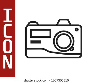 Black line Photo camera icon isolated on white background. Foto camera icon.  Vector Illustration