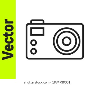 Black line Photo camera icon isolated on white background. Foto camera. Digital photography.  Vector