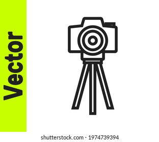 Black line Photo camera icon isolated on white background. Foto camera. Digital photography.  Vector