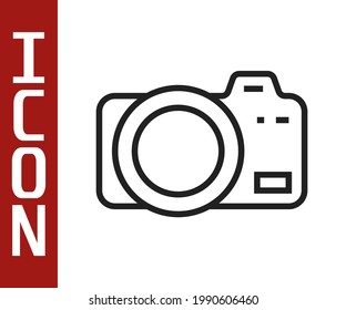 Black line Photo camera icon isolated on white background. Foto camera. Digital photography.  Vector