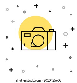 Black line Photo camera icon isolated on white background. Foto camera icon. Random dynamic shapes. Vector