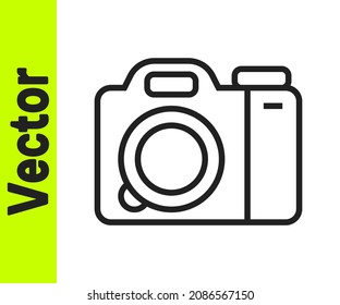 Black line Photo camera icon isolated on white background. Foto camera. Digital photography.  Vector